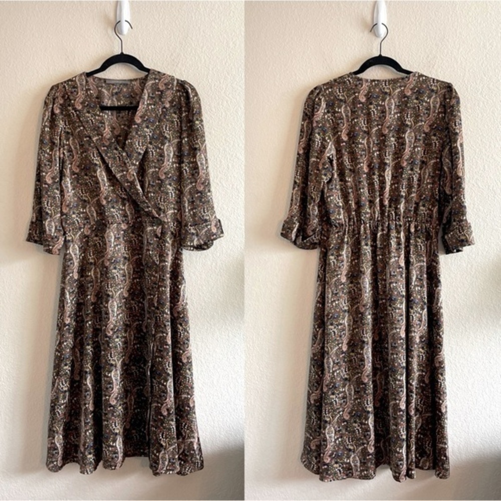 La Fee Maraboutee Olive Paisley Print Wrap Dress Satin Midi Womens Size 10